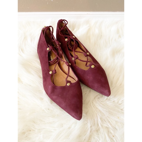 Halogen Burgundy Owen Lace Up Point Toe Flats